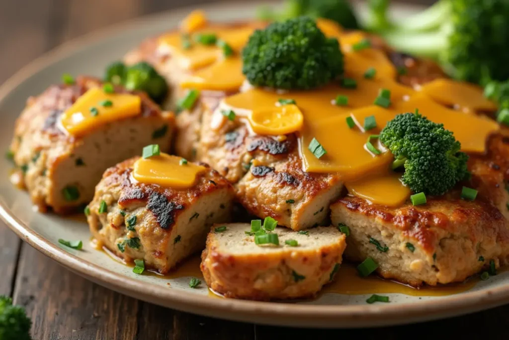 Chicken Meatloaf with Broccoli and Cheddar