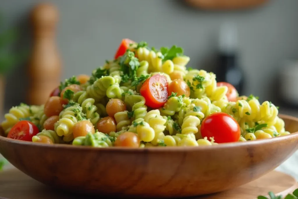 pasta avocado chickpea salad